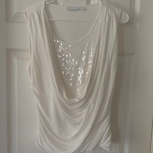 New York and Company draped sleeveless top sequins off white size XL X Large